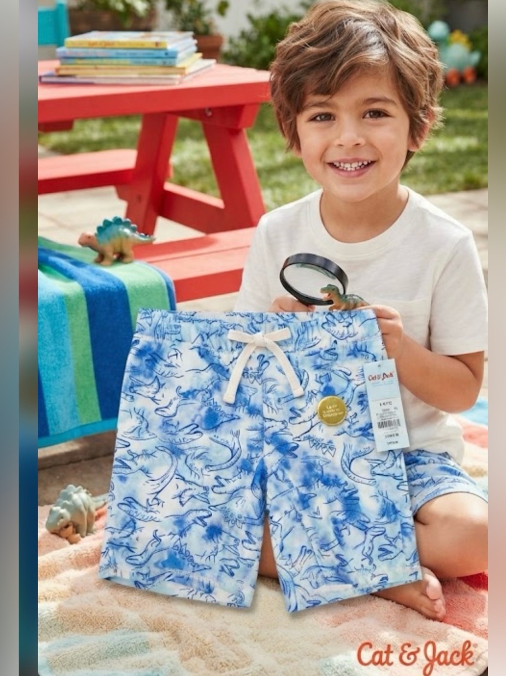 NWT ~ Boy’s Cat & Jack Blue and White Swim Shorts ~ Sz Small 6/7